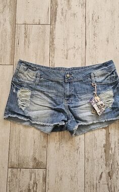 Revolt Distressed Denim Women’s Shorts - Blue 23